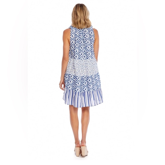 Mud Pie 100% Cotton Blue Ikat Elgin Swing Dress-Cover Up Small - Picture 2 of 8